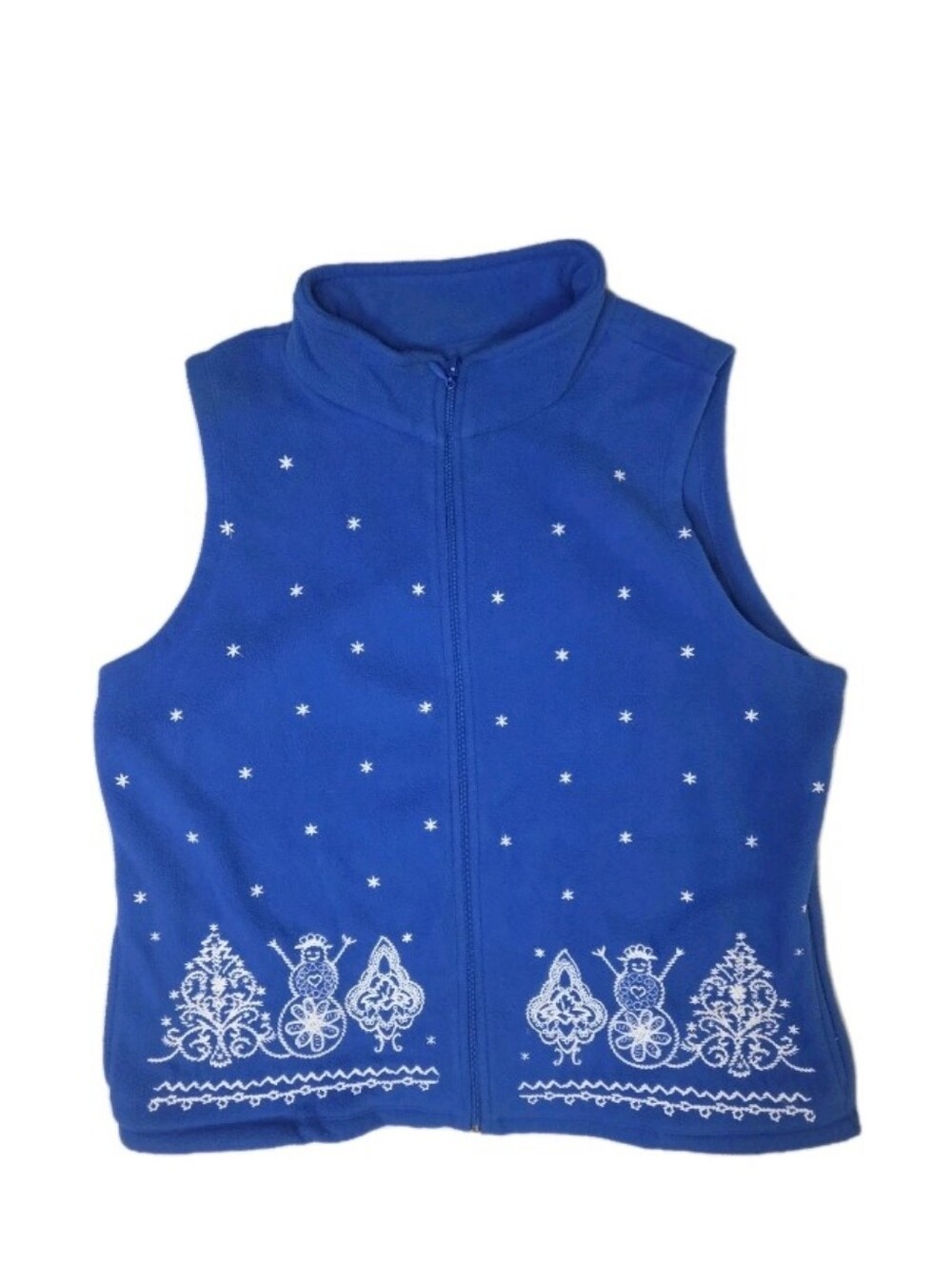 Mountain Lake Womens Embroidered Vest Size XL Blue Snowman Holiday